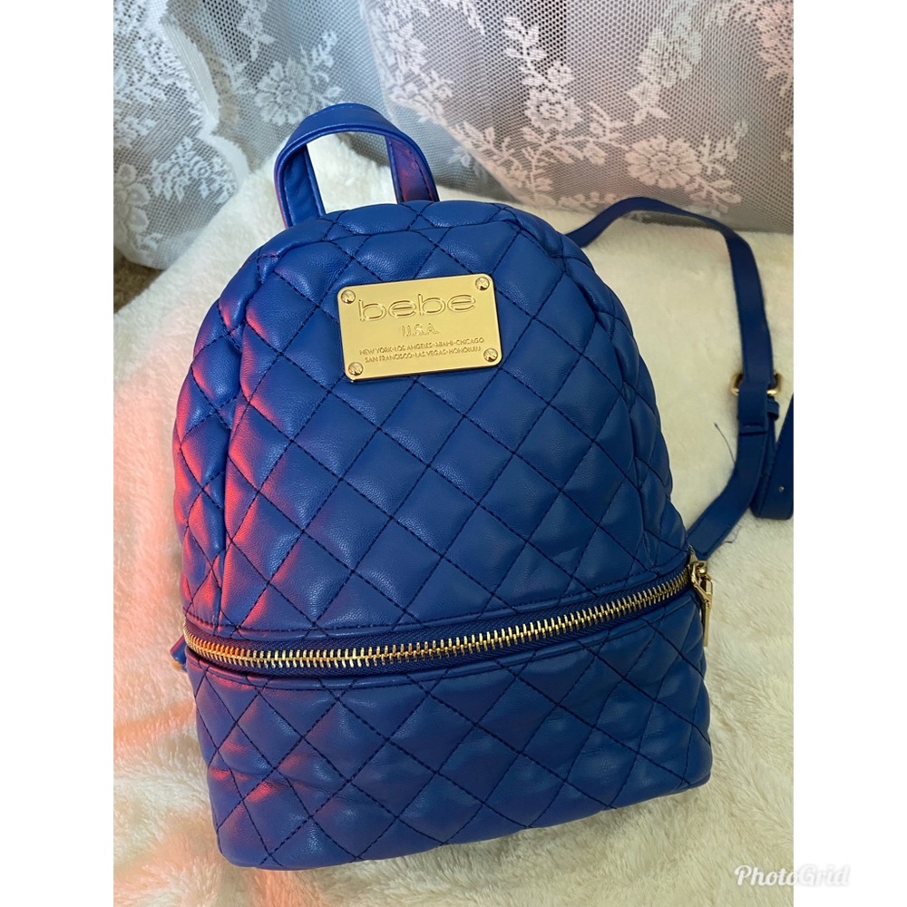 Bebe Faux Leather Blue Backpack